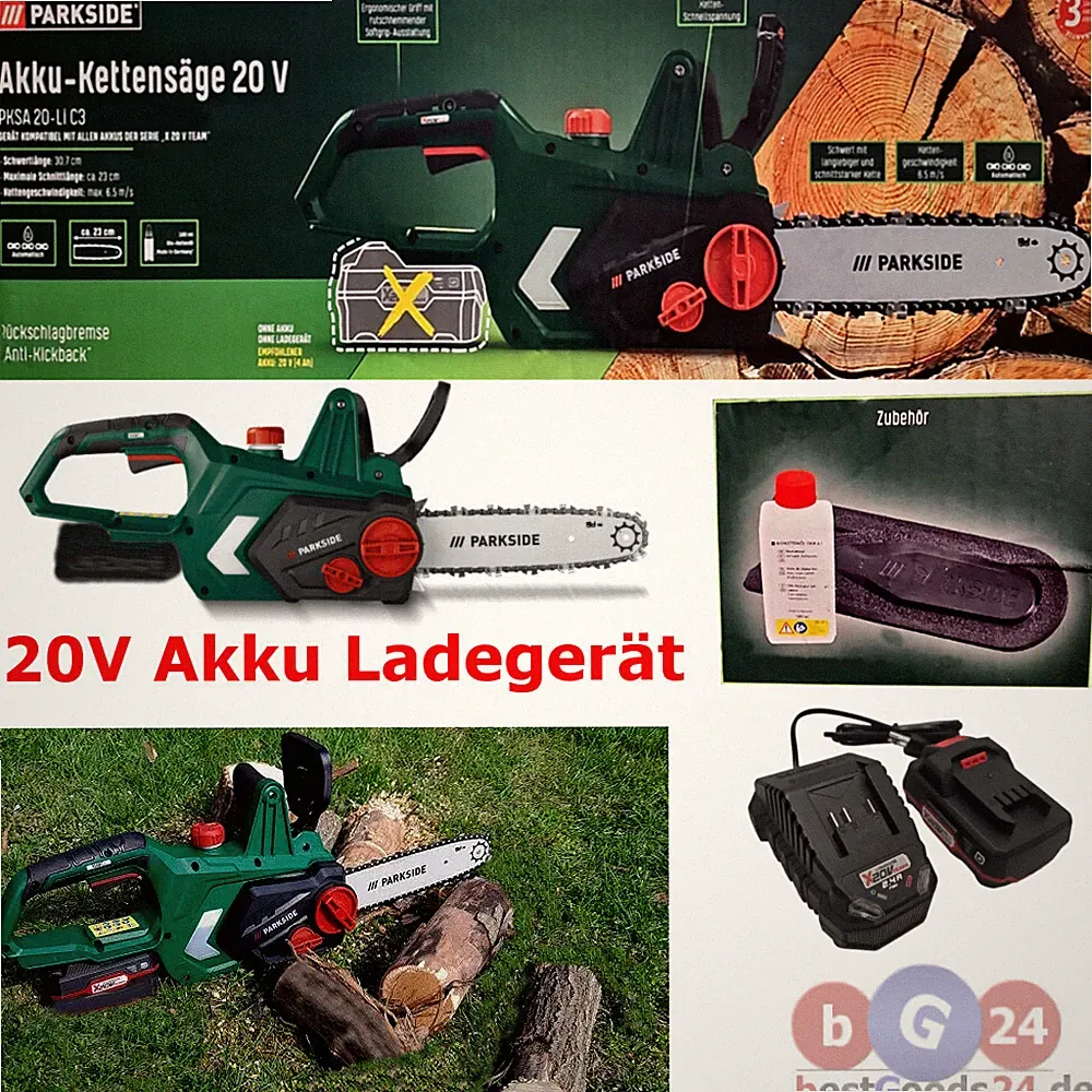 Kettensäge Parkside PKSA 20-Li 20 V 2 Ah inkl. Akku+Ladegerät 23cm Schnittlänge