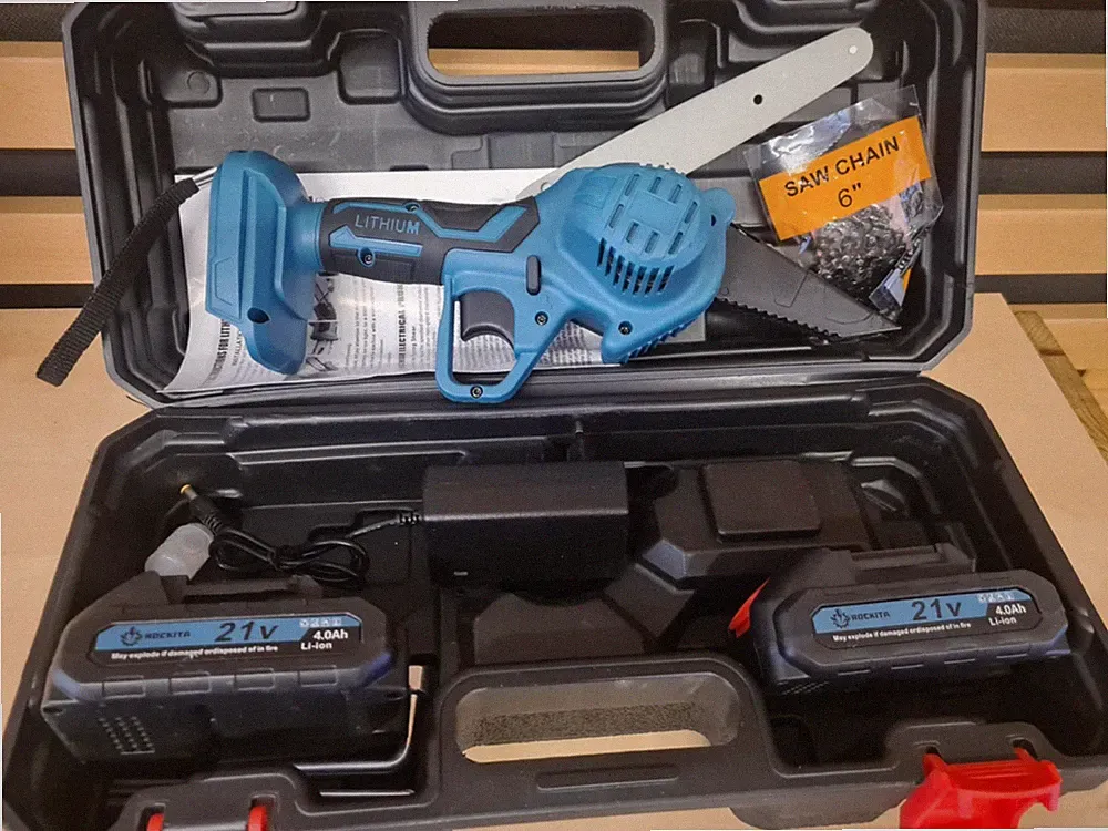 Kleine Akku-Elektrokettensäge Mini Einhandsäge 21V Mit 2 Akku 4AH,Makita Komp.