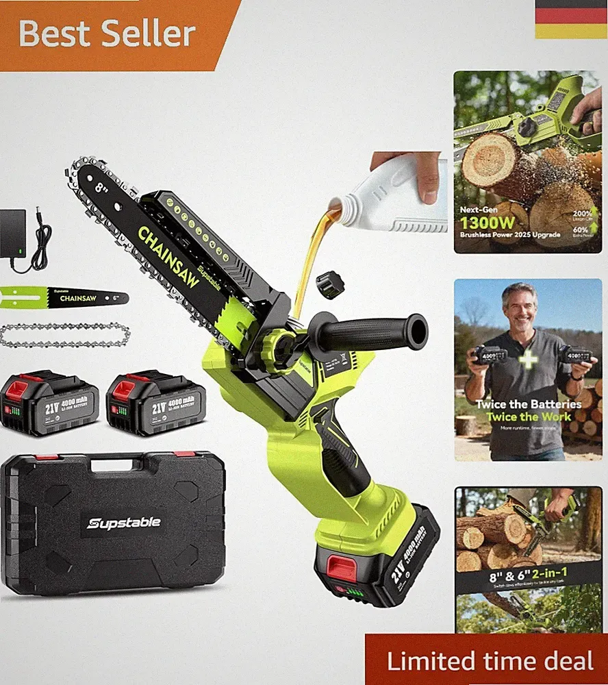 Leichte 8 und 6 Zoll Mini Kettensäge 1300W mit Akku und Automatischer Öler