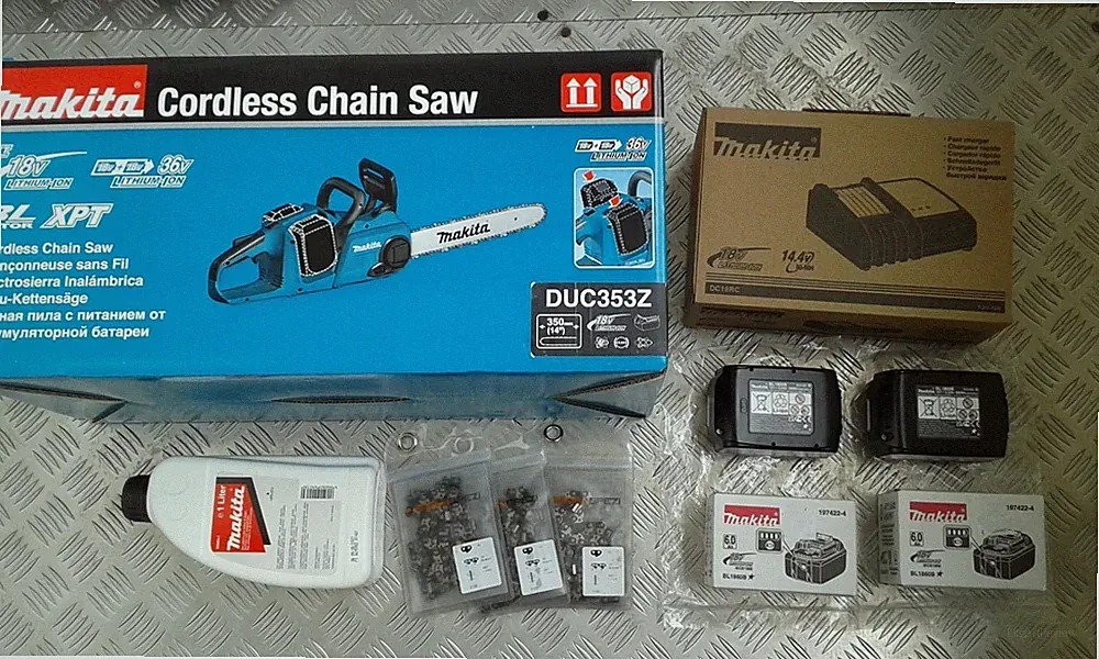 Makita Akku Kettensäge DUC353, 2xAkkus 1860B, DC18RC, 3 Ketten, Öl