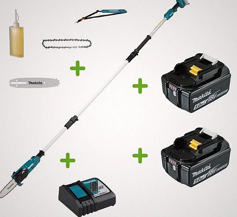 Makita DUA200Z Akku-Hochentaster 18V Kettensäge DUA200 Set + 2x Akku 5Ah + Lader