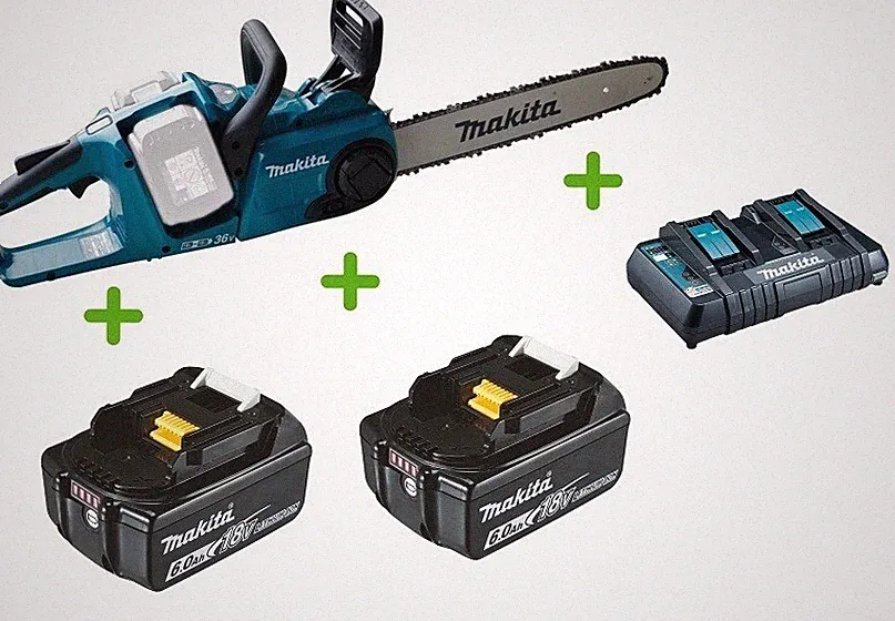 Makita DUC353Z 2x18V Akku-Kettensäge 35cm + 2 Akkus 6Ah + Doppel-Lader DC18RD