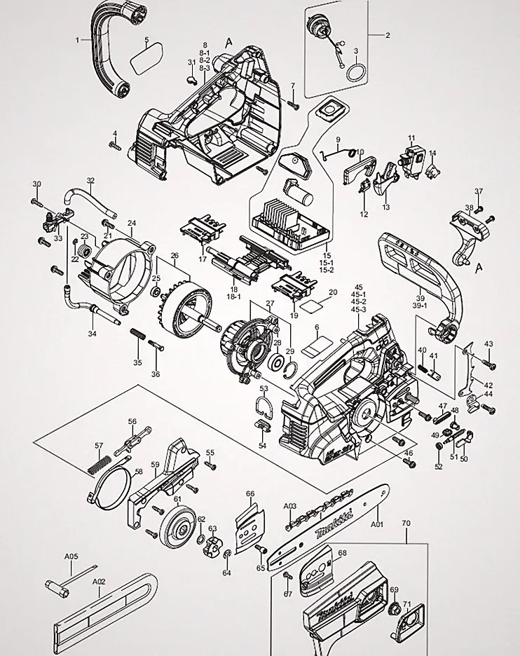 Makita Ersatzteile für DUC256 Akku Kettensäge