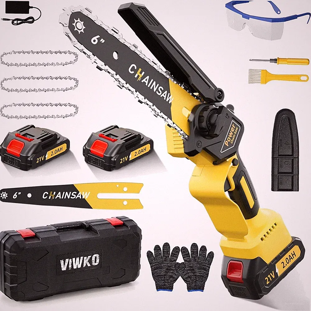 Mini Akku Kettensäge 6 Zoll 1000W Brushless Astsäge Elektro Akku inkl. Zubehör