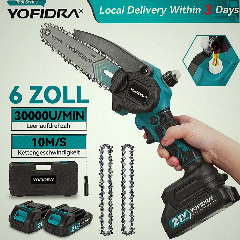 Mini Akku Kettensäge 6 Zoll Elektro Säge Handkettensäge Mit 0/2 Akku Für Makita