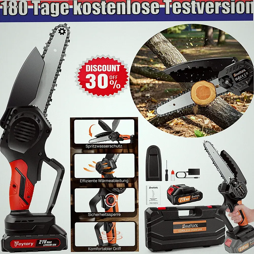 Mini Akku Kettensäge 6 Zoll – Kabellose Motorsäge für Garten & Holzschnitt
