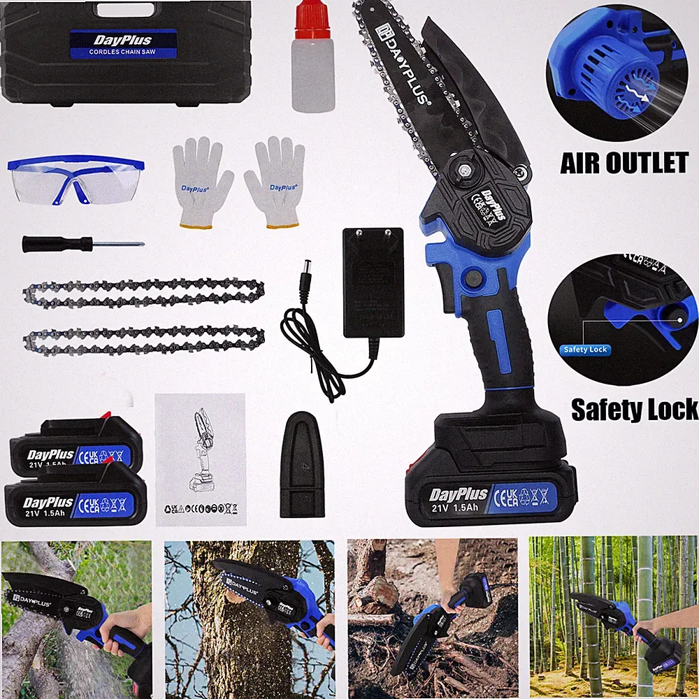 Mini Bürstenlos 6" Zoll Akku-Kettensäge Motorsäge Elektro-Kettensäge Baumsäge A+
