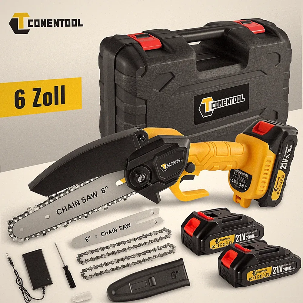 Mini Kettensäge 6 Zoll Akku kettensäge mit 2000mAh Akku für Gartenscheren 600W
