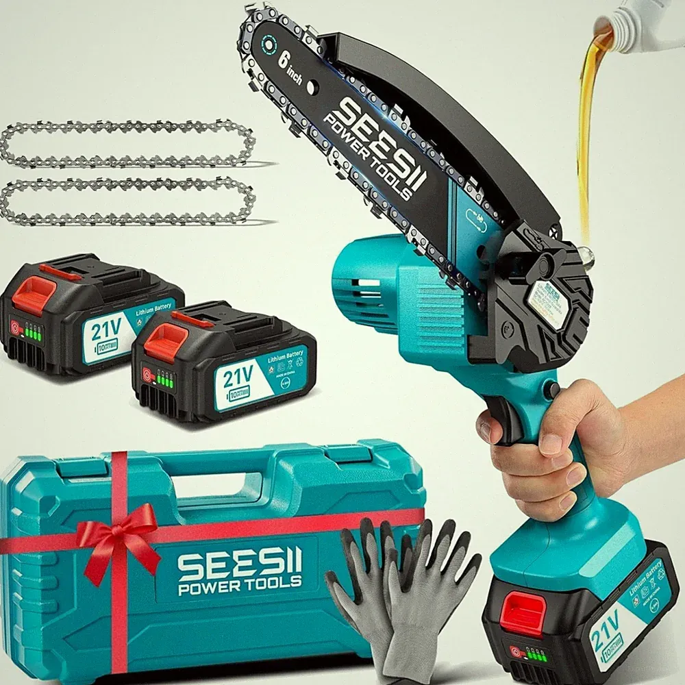 Mini Kettensäge Akku 6 Zoll 8000mAh Gartensäge Baum Holzschneiden Automatisch...