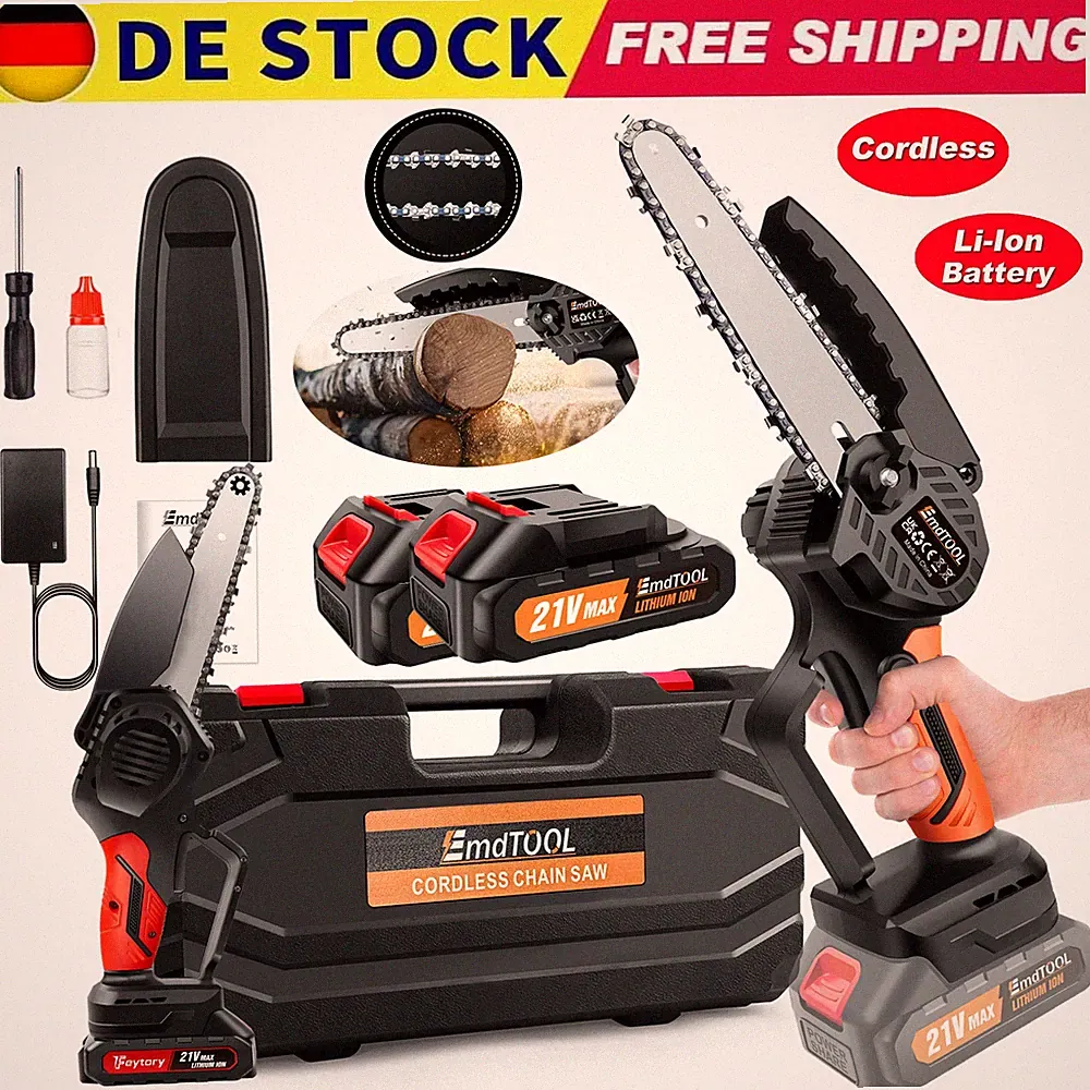 Mini Kettensäge Akku 6 Zoll, Elektrosäge Akku Kettensäge Kettensägen 3000W Power