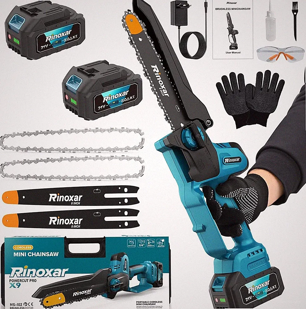 Mini Kettensäge mit Akku für Gartenscheren, 8 Zoll 1300W Akku Kettensäge mit