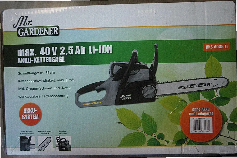 Mr Gardener Akku-Kettensäge, 35 cm Schwertlänge ohne Akku und Ladegerät