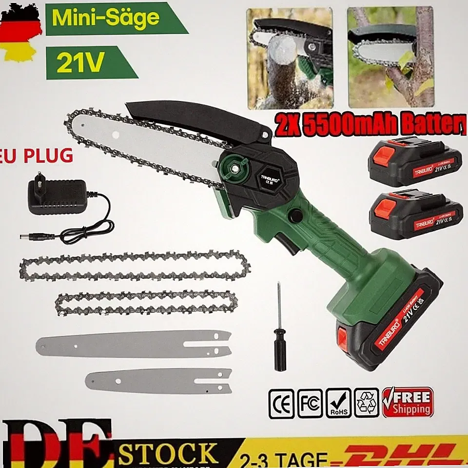 NEU 6+8 Zoll Kleine Akku-Elektrokettensäge Mini Einhandsäge Astsäge Mit 2X Akku