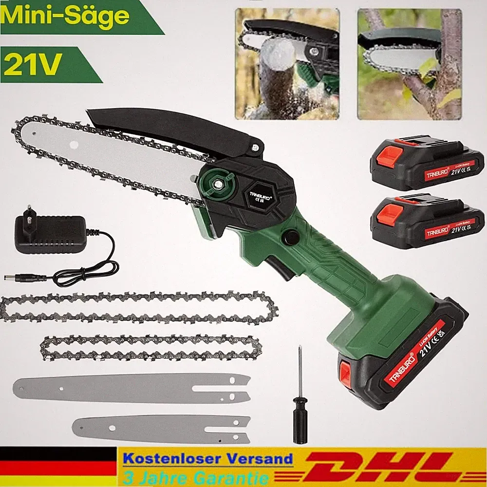 NEU Akku Kettensäge 6+8 Zoll Mini Elektro Kettensägen Handkettensäge Mit 2 Akku