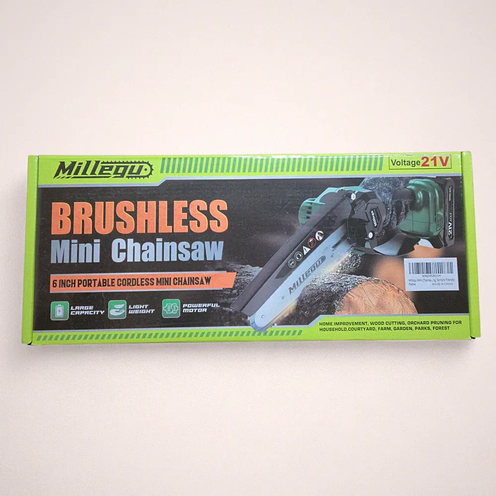 NEU UND VERPACKT Millegu 6" tragbare bürstenlose Mini-Kettensäge 21 V 2 x Akkus Ersatzkette