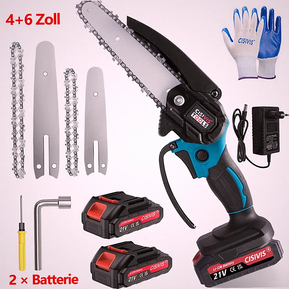 NUE Akku Kettensäge 4+6 Zoll Mini Elektro Kettensägen Handkettensäge 2 Akku DHL