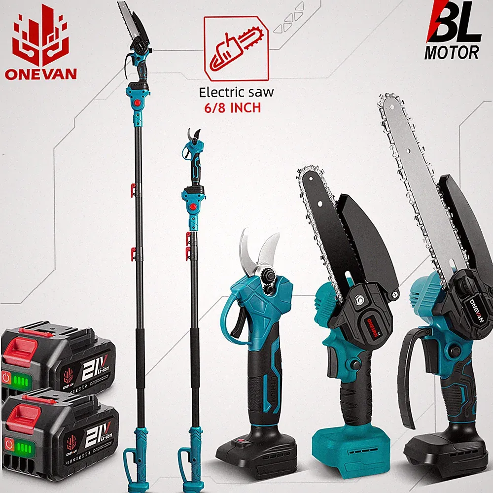 ONEVAN Hochentaster Gartenschere Akku Kettensäge 6/8''21V Teleskop Astkettensäge