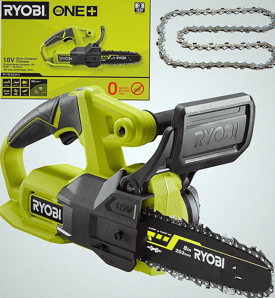 Ryobi Akku-Kettensäge 18V mit Handschutz + Sägekette 3/8" RY18CS20A-0 5133005414