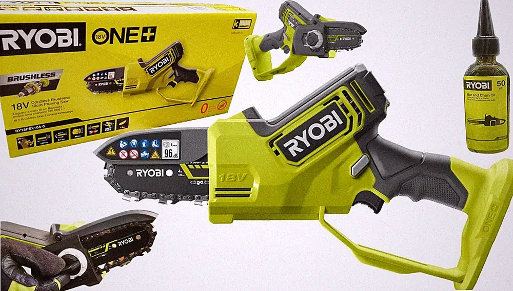 Ryobi Akku-Kettensäge Einhand-Astsäge 18 V + Kettenöl RY18PSX10A-0 5133005433