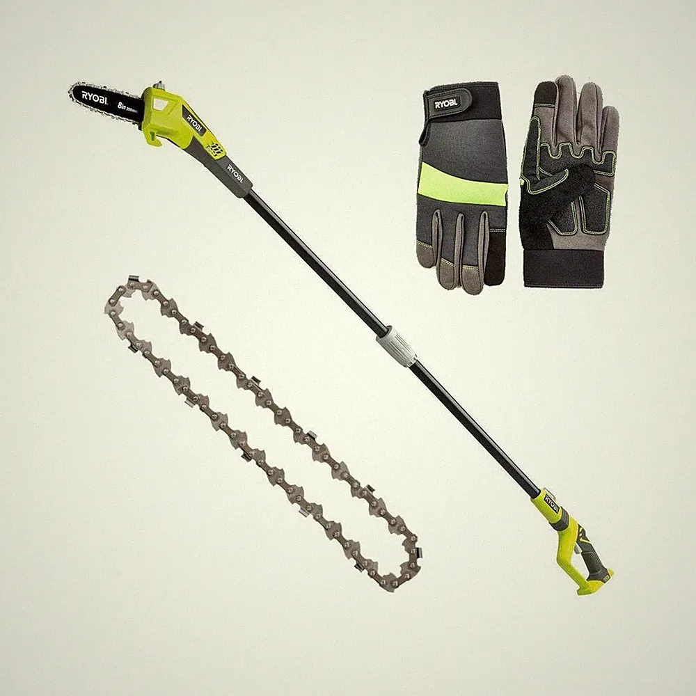 Ryobi ONE+ 18 V Akku Hochentaster Astsäge Entaster Sägekette Gartenhandschuhe