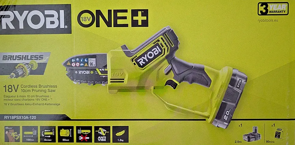 RYOBI RY18PSX10A-120 - 18 V Brushless Akku-Astsäge, inkl. 2,0 Ah Akku & Lader