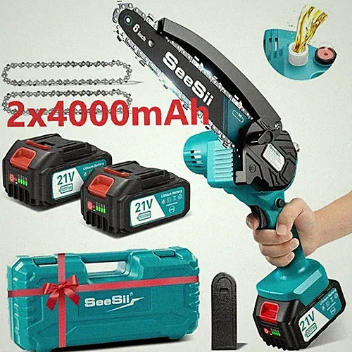 Seesii 6 Zoll Mini Kettensäge Mini Kettensäge Handkettensäge mit 2 *4,0Ah Akku