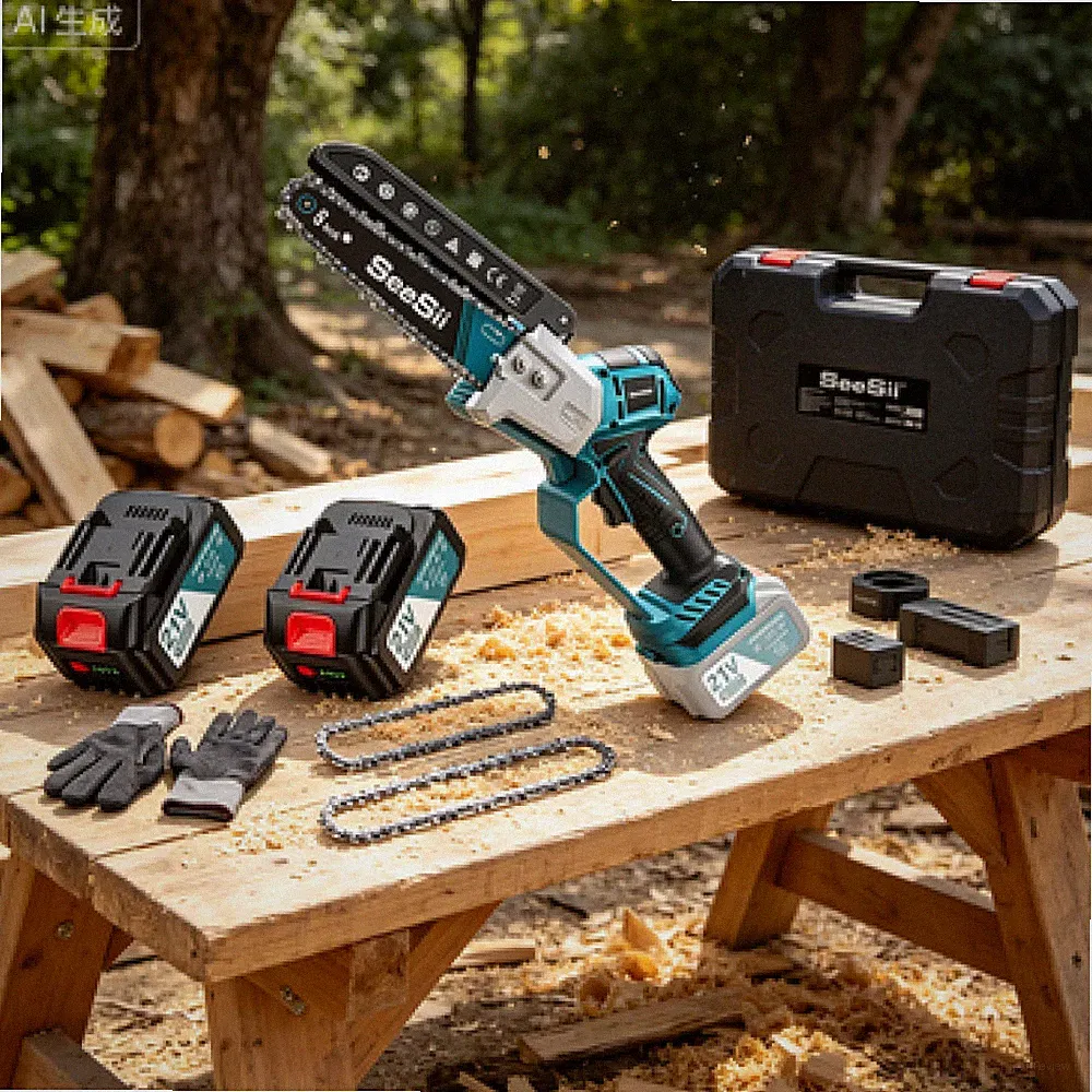 SEESII 6Zoll Elektro-Kettensäge Brushless 2×4000mAh Makita 18V kompatibel