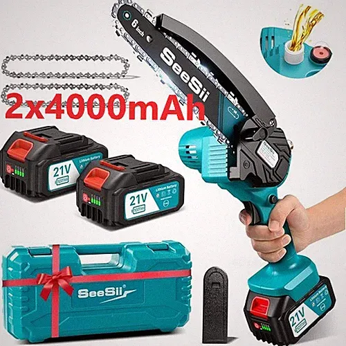 Seesii 6Zoll Mini Kettensäge mit 2*4.0 Akku Mini Kettensäge für Gartenscheren