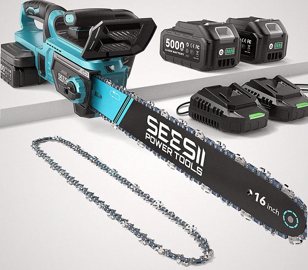 SEESII Akku-Kettensäge 16Zoll Kabellos Für Gartenpflege Baumschnitt & Brennholz