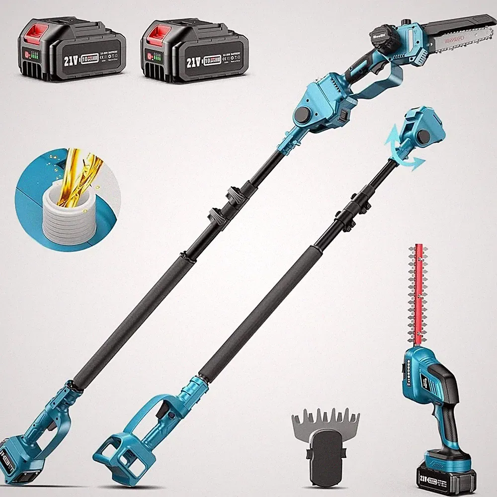SEESII Kabelloses Garten Tool 6-in1 Mini-Kettensäge Teleskophalter 2x4,0mAh Akku