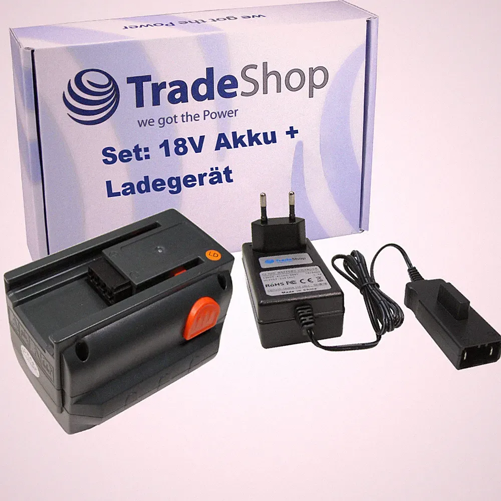Set: Li-Ion Akku 18V 3000mAh + Ladegerät für Gardena Akku-Kettensäge CST 2018-Li