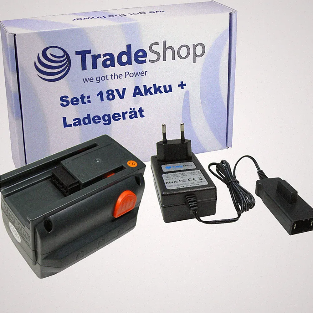 Set: Li-Ion Akku 18V 4000mAh + Ladegerät für Gardena Akku-Kettensäge CST 2018-Li