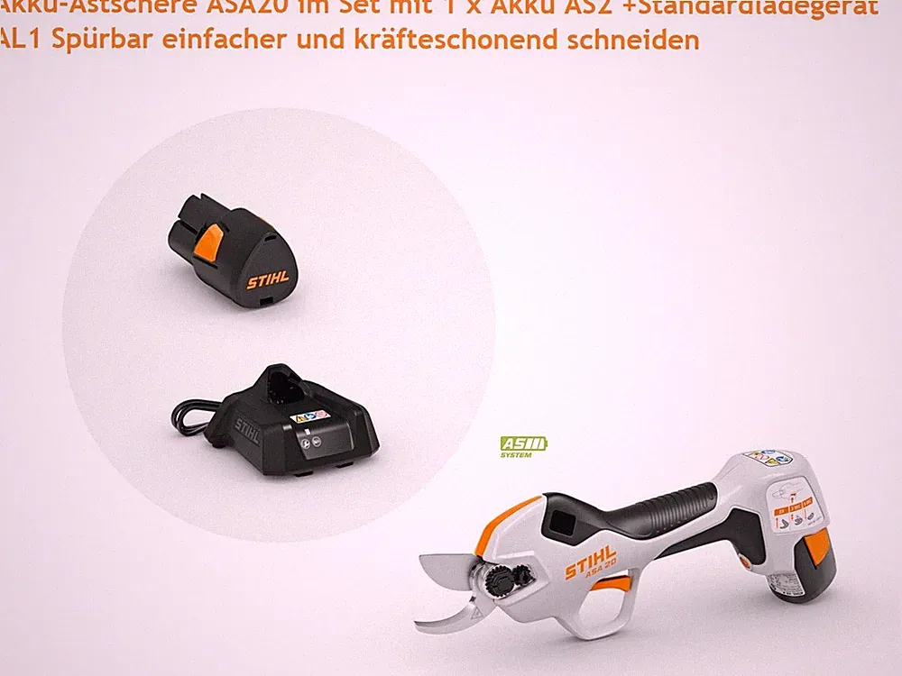 STIHL Akku-Astschere ASA 20 im Set mit Akku AS 2 und Standardladegerät AL 1