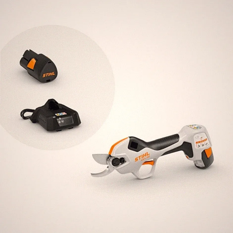 STIHL Akku-Gartenschere Set mit Akku und Ladegerät, Weiß/Schwarz/Orange