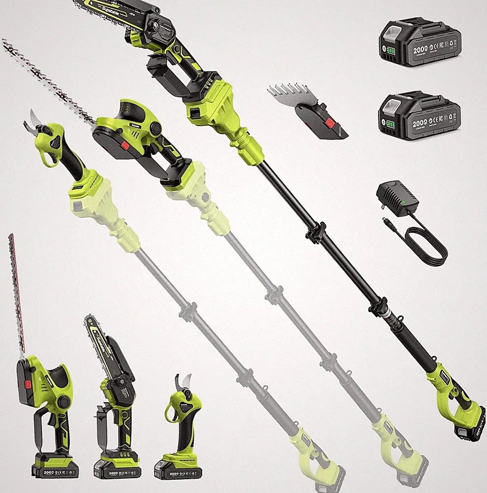 Supstable 4-in-1 Gartengerät Set 2,5m Hochstiel Kettensäge Hecksäge 2 Akkus