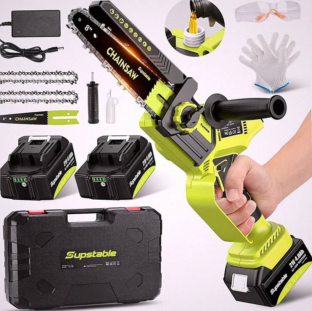 Supstable akku Kettensäge 8000mAh 8/6Zoll Mini Kettensäge werkzeugloser Spannung