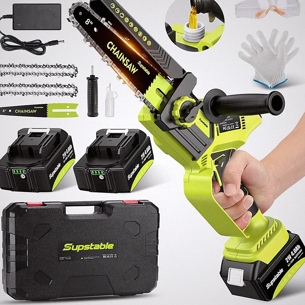 Akku Kettensäge 6+8 Zoll Mini Elektro Kettensägen Handkettensäge Mit 2 Akku 4.0