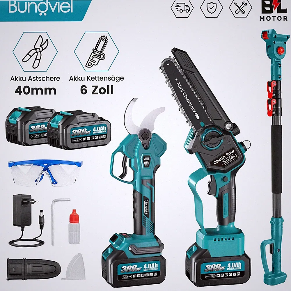 Teleskop Astsäge 6'' Kettensäge Teleskopsäge & Gartenschere 4in1 mit 2*Akkus DE