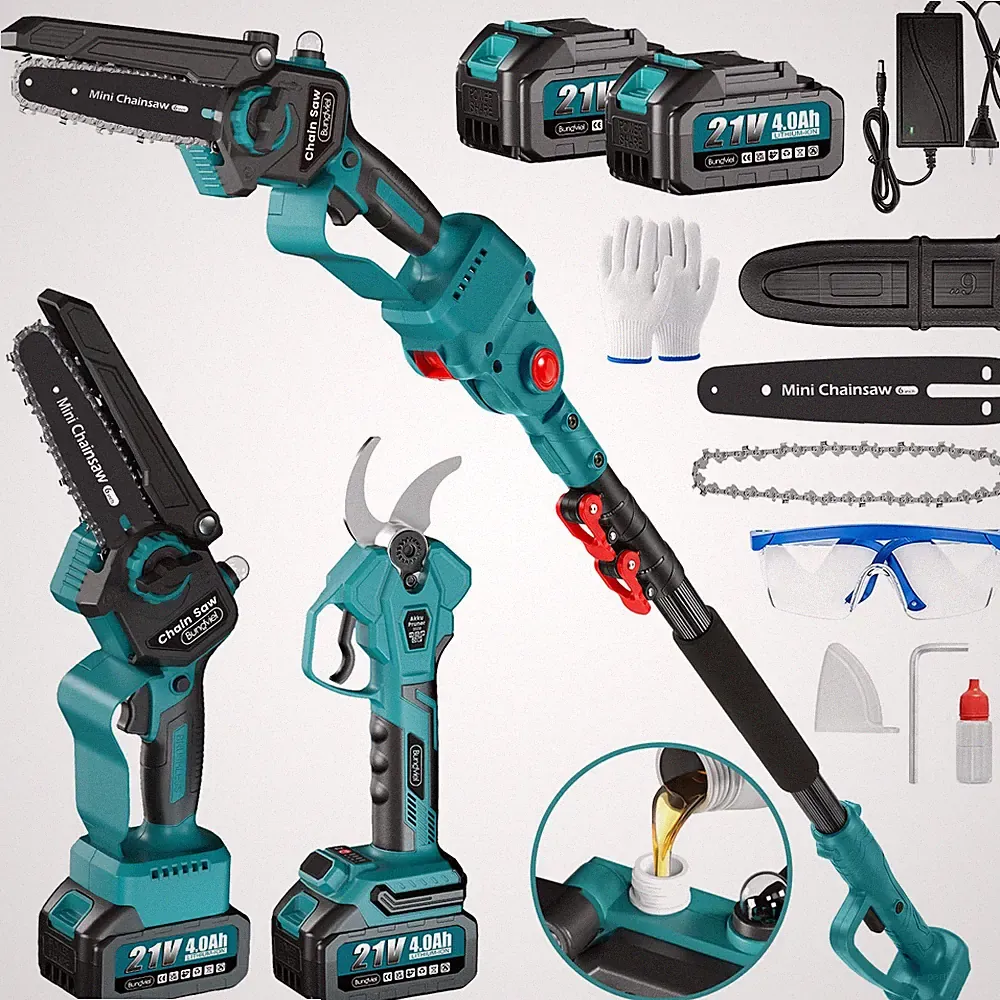 Teleskop Hochentaster Astsäge 6" Astschere Teleskopsäge Akku Kettensäge 2*Akku