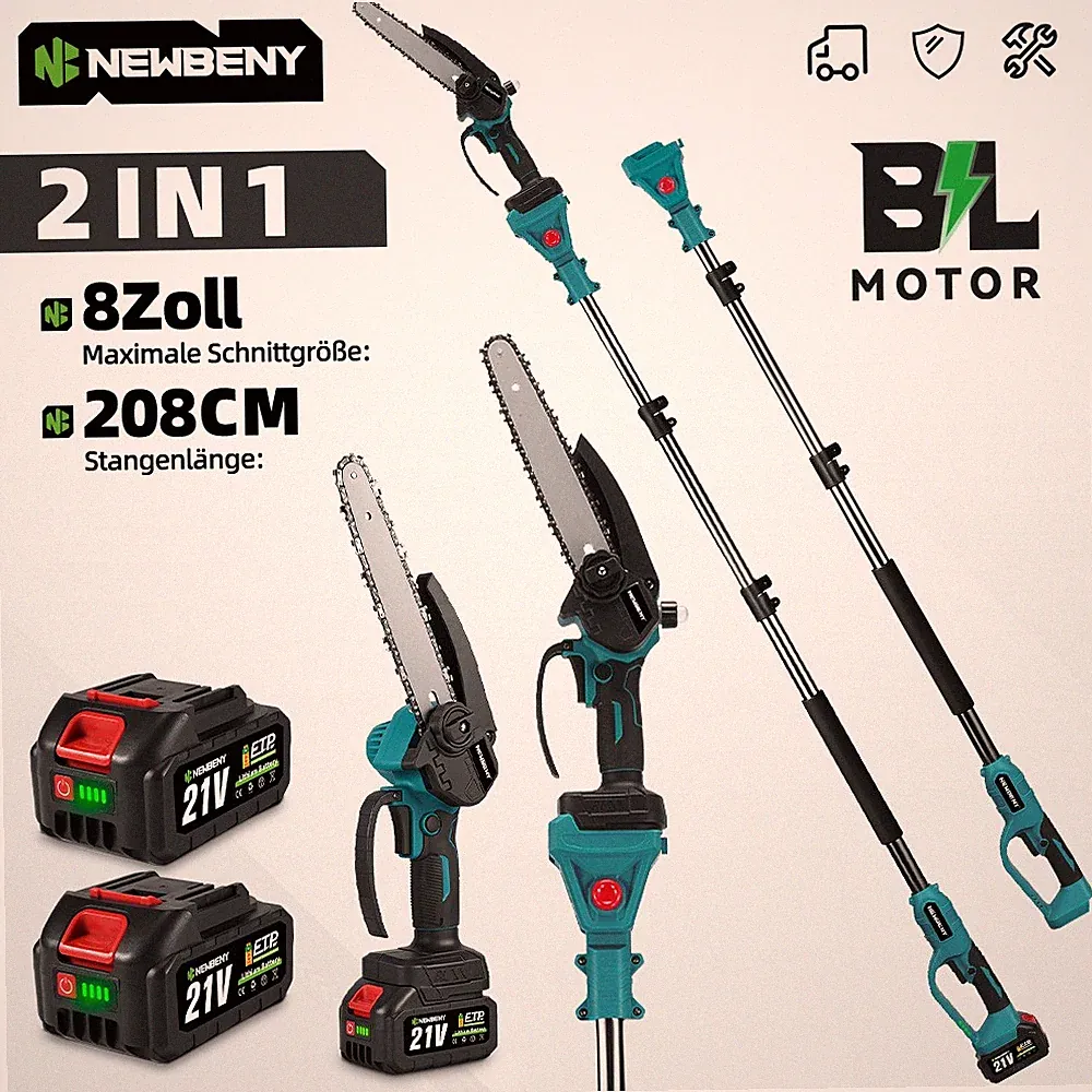 Teleskopisch 8'' Akku Kettensäge Elektrisch Astsäge Hochentaster 2IN1 0/2 Akku