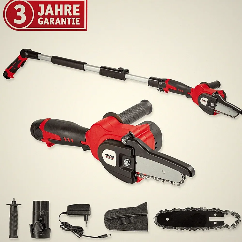 WALTER 2in1 Astsäge und Mini Kettensäge Akku 2m Armlänge Hochentaster Gehölzsäge