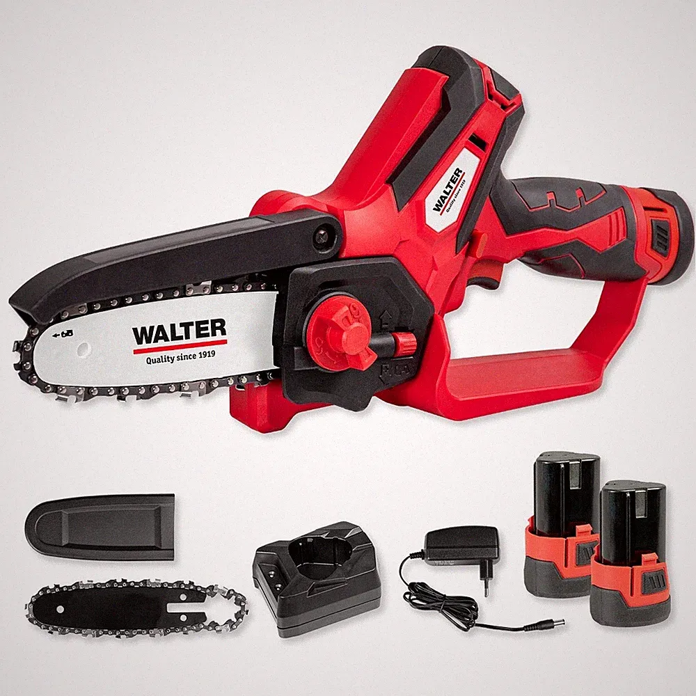 Walter Mini Kettensäge 15,8cm Schwert Einhand kompakt 2x Li-Ion Akku