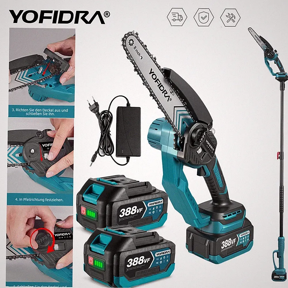 YOFIDRA® 8Zoll Akku Kettensäge Automatisches Ölsystem Teleskopisch Astsäge 2IN1