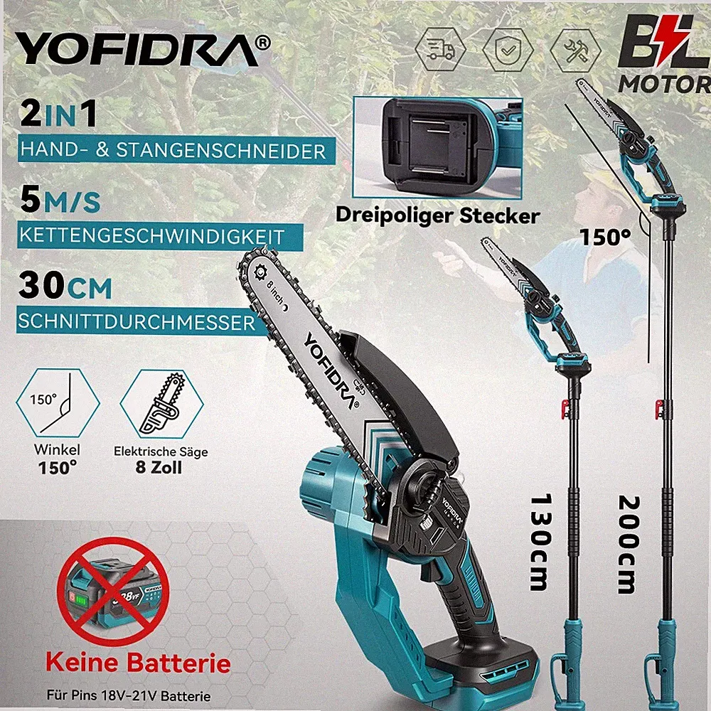 YOFIDRA® 8Zoll Teleskopisch Kettensäge 2IN1 Astkettensäge mit Automatischer Öler